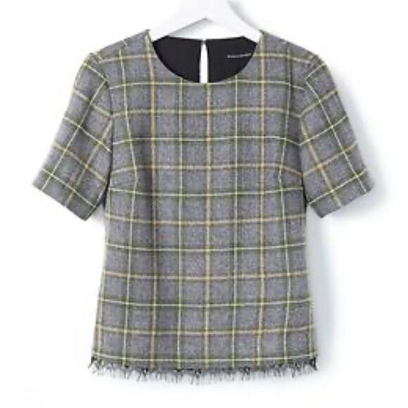 Banana Republic Plaid Lace-Trim Tweed Top size Medium - Picture 1 of 11